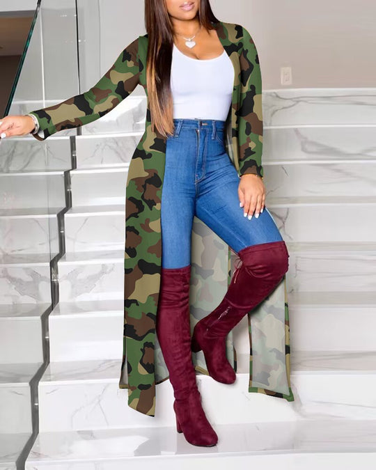 Damen Lange Strickjacke mit modernem grafischem Muster R&B