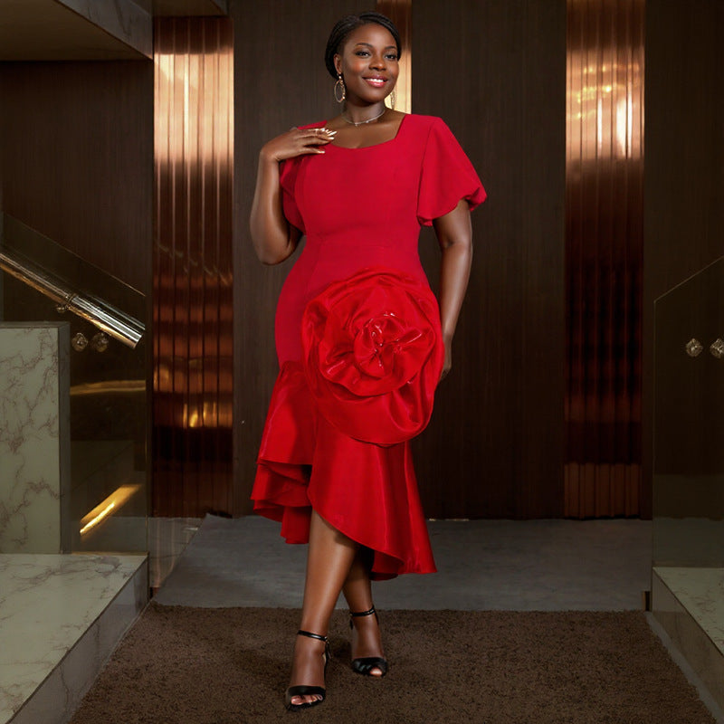Damen Elegantes Abendkleid mit voluminösem Blumenakzent R&B
