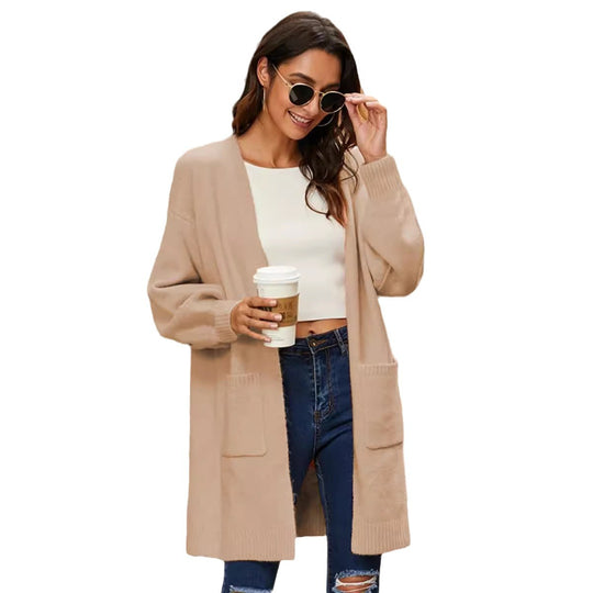Damen Grobstrick-Kimono-Cardigan mit offenen Ärmeln und praktischen Taschen R&B