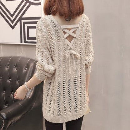 Damen Strickpullover mit elegantem V-Ausschnitt und lässigem Lochmuster R&B