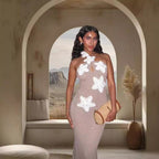 Damen Elegantes Maxikleid mit floralem Häkel-Design R&B
