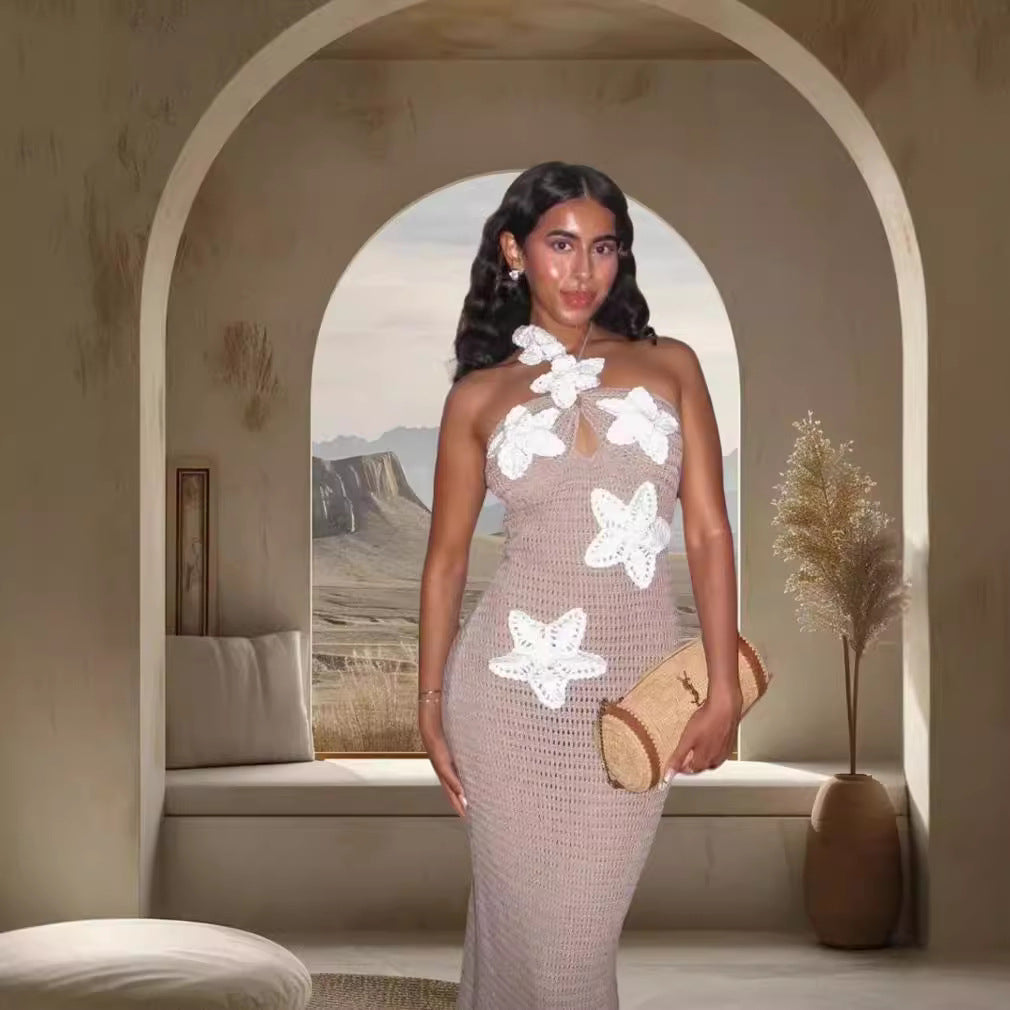 Damen Elegantes Maxikleid mit floralem Häkel-Design R&B