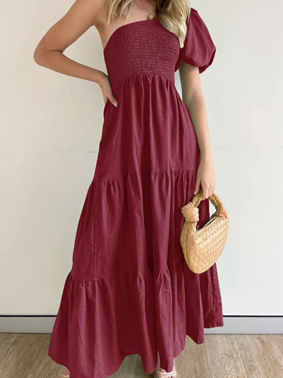 Damen Maxikleid mit asymmetrischem Träger und fließendem Schnitt R&B