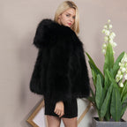 Damen Elegante Kunstfelljacke mit voluminösem Kapuzenkragen R&B
