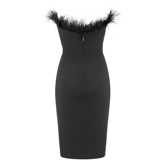 Damen Cocktailkleid mit extravagantem Federn-Ausschnitt und figurbetontem Schnitt R&B