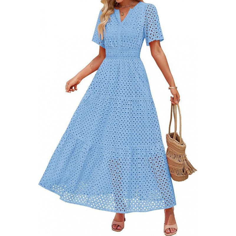 Damen Maxikleid mit gehäkeltem Muster R&B