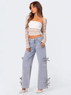 Damen Trendige Spitzenbluse mit langen Ärmeln und dekorativen Details R&B