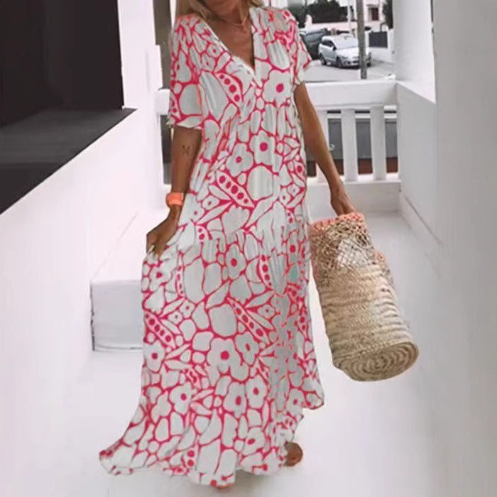 Damen Fließendes Maxikleid mit V-Ausschnitt und floralem Design R&B