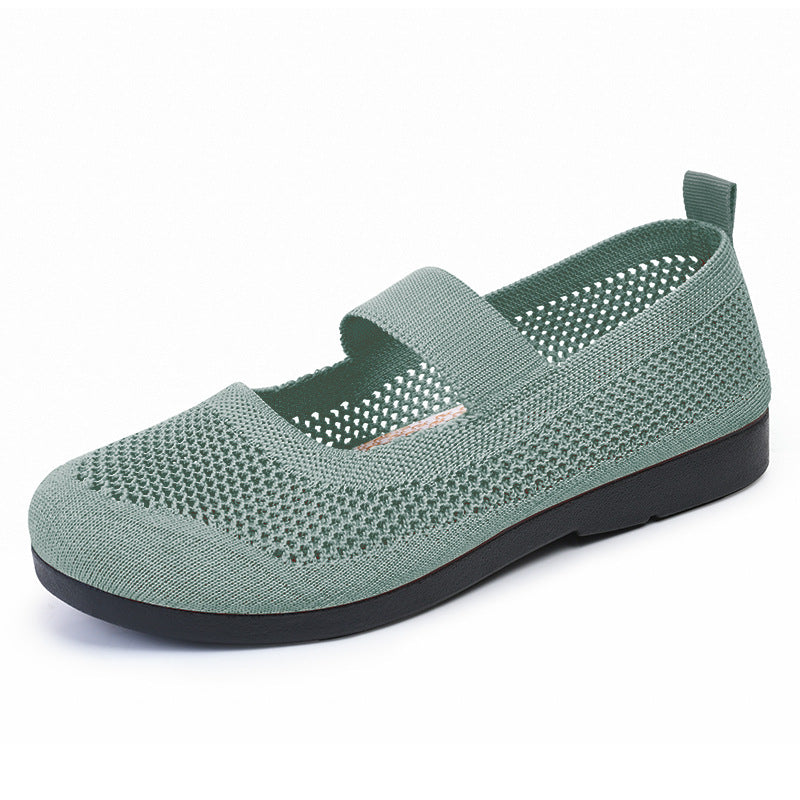 Damen atmungsaktive Strick-Ballerinas mit elastischem Riemen R&B