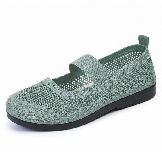 Damen atmungsaktive Strick-Ballerinas mit elastischem Riemen R&B