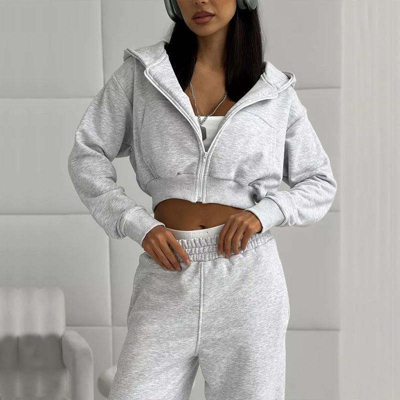 Damen Sportliches Zipper Hoodie und weite Jogginghose Set R&B