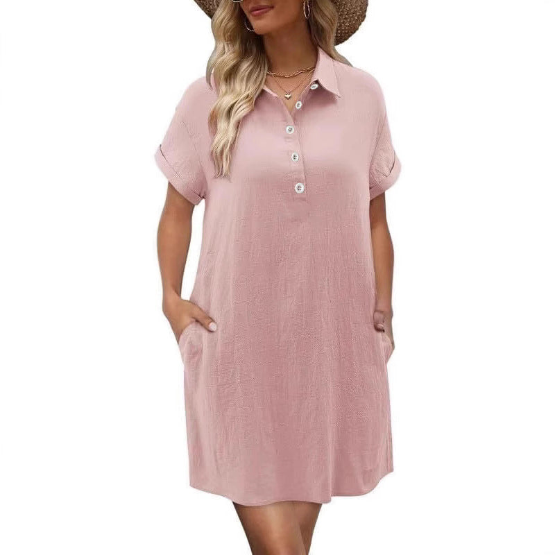 Damen lässiges Hemdkleid mit Knopfleiste und Seitentaschen R&B