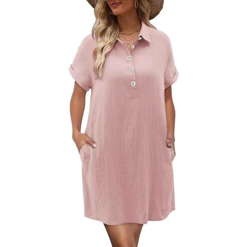 Damen lässiges Hemdkleid mit Knopfleiste und Seitentaschen R&B