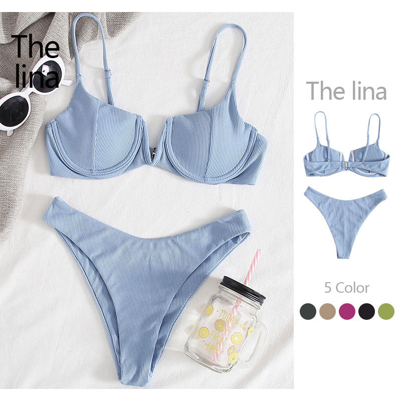 Damen Bügel-Bikini mit streifenförmigem Design R&B