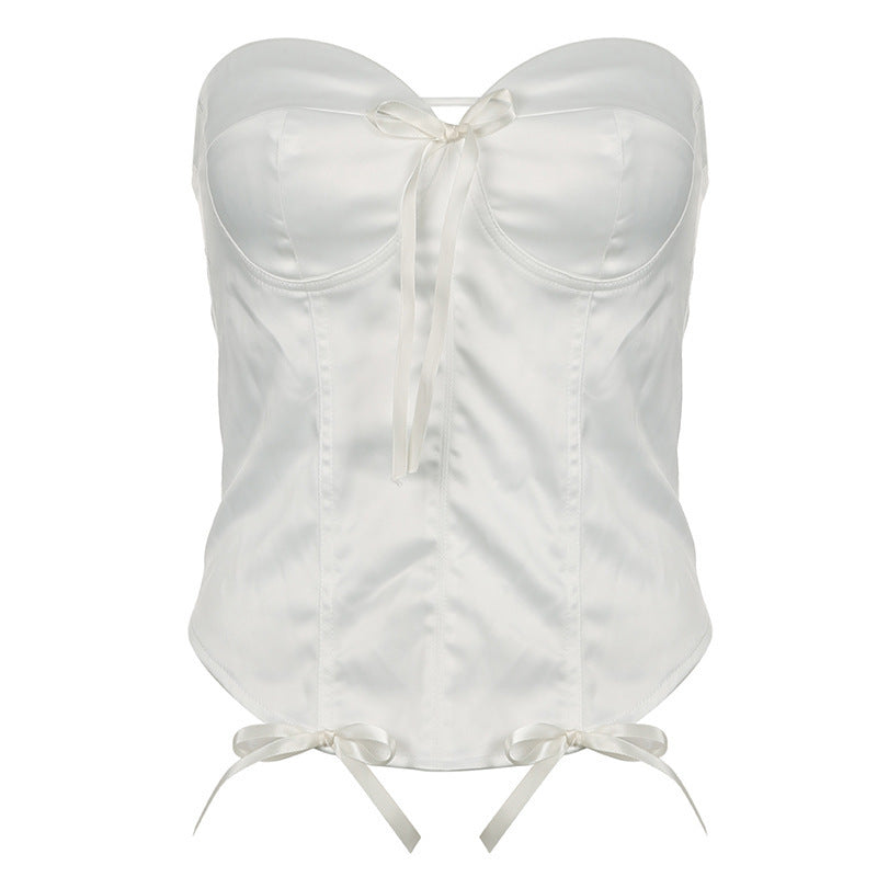 Damen Strapless Corsagenoberteil mit raffinierten Satinbändern R&B