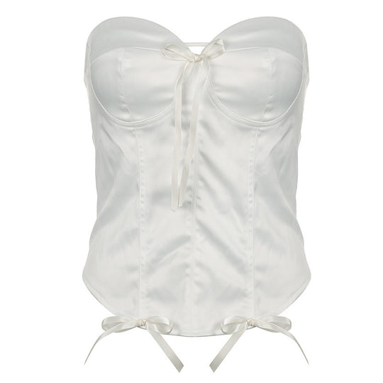 Damen Strapless Corsagenoberteil mit raffinierten Satinbändern R&B