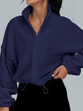 Damen lässige Zip-Jacke mit Kordelzug R&B