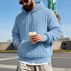 Herren nan Kuscheliger Sherpa-Hoodie mit Zopfmuster, Kängurutasche und Rippbündchen R&B