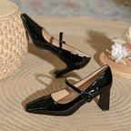 Damen elegante Pumps mit modischem Riemen und komfortablem Blockabsatz