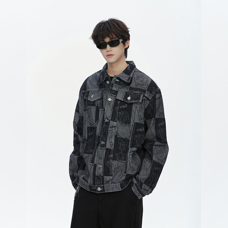 Herren Oversized Jeansjacke im Urban-Style mit grafischem Druck