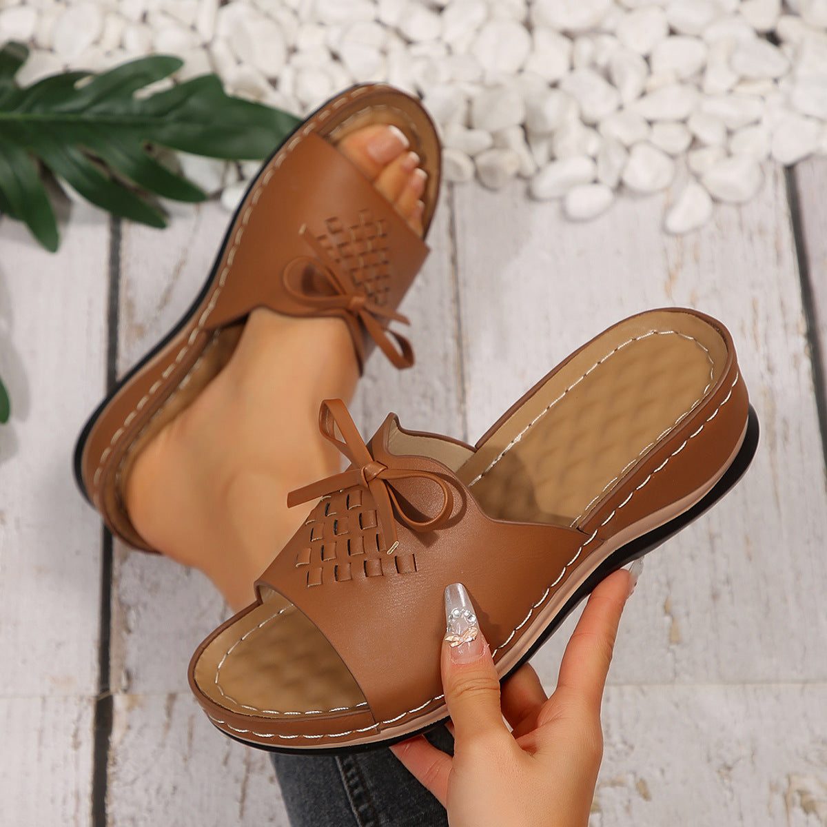 Damen Clogs mit modischem Flecht-Design und komfortablem Fußbett R&B