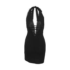 Damen Sexy Mini-Kleid mit tiefem Halterneck und raffiniertem Cut-Out R&B
