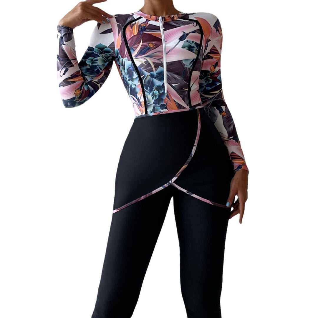 Damen Modischer Longsleeve-Schwimmanzug mit floralem Design R&B