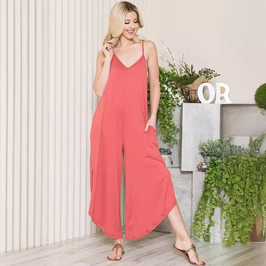 Damen luftiger Jumpsuit mit Taschen und langem Schnitt R&B