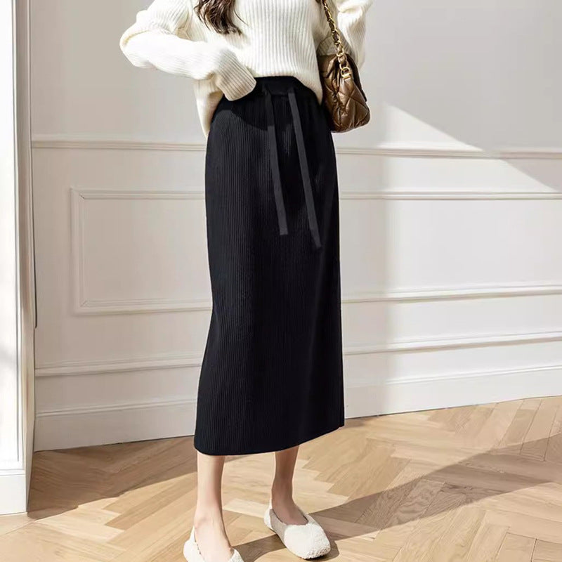 Damen Midi-Rock mit Taillenschnürung und geripptem Design R&B