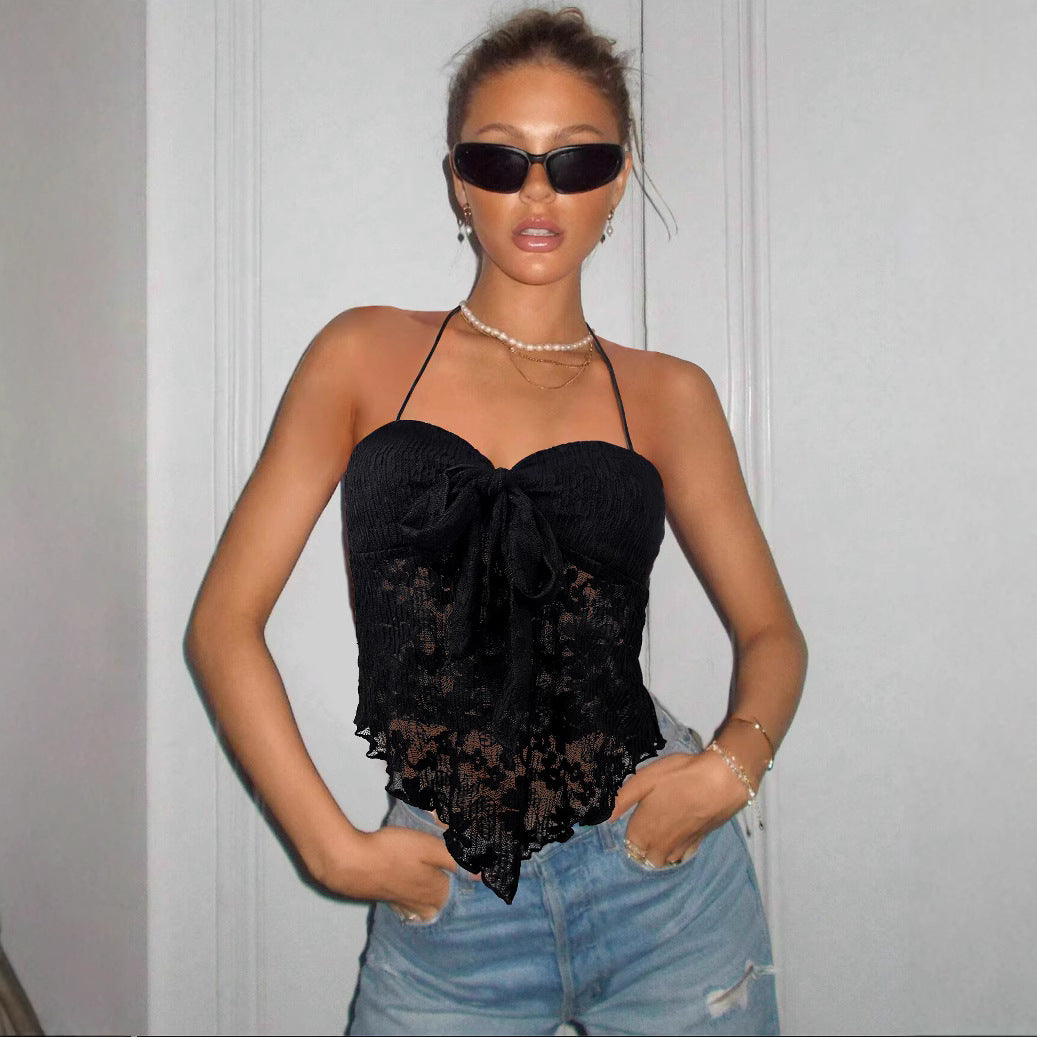 Damen Spitzen-Bustier mit Bindeband und transparentem Design R&B