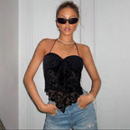 Damen Spitzen-Bustier mit Bindand und transparentem Design