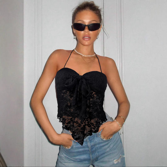 Damen Spitzen-Bustier mit Bindeband und transparentem Design R&B