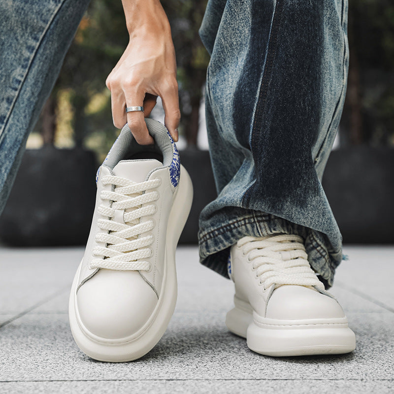 Damen Komfortable Leder Sneakers mit dicker Sohle R&B