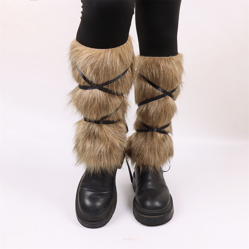 Damen Flauschige Beinstulpen mit Riemen R&B