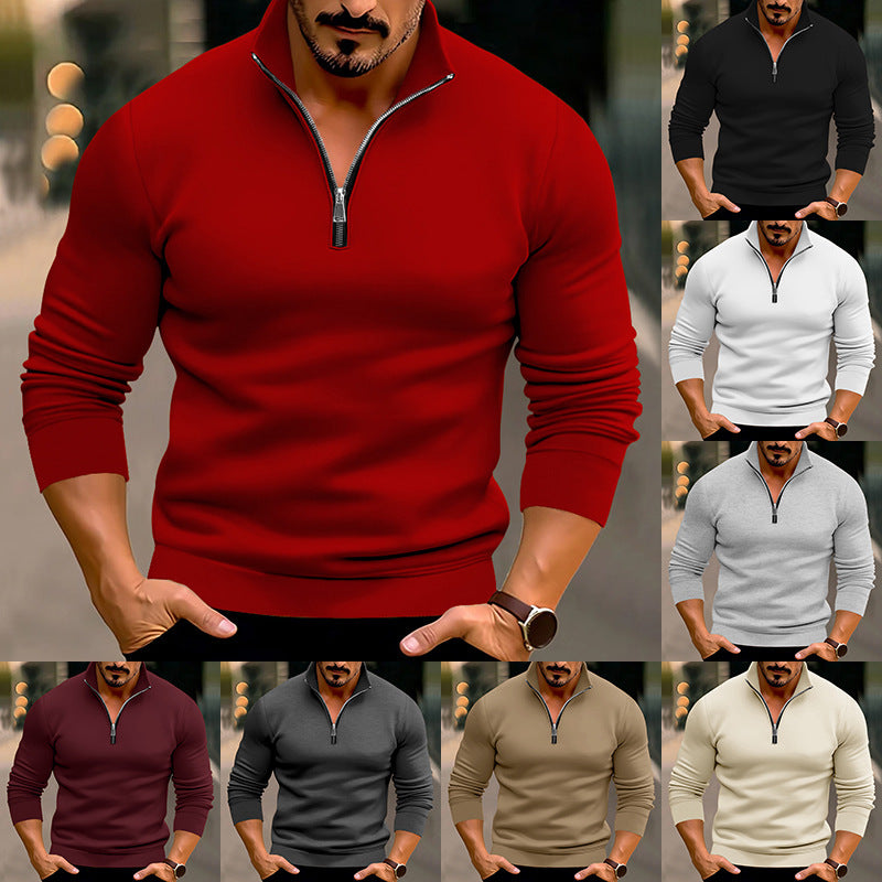 Herren nan taillierter Feinstrickpullover mit kurzem Reißverschluss und Stehkragen R&B