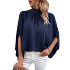Damen Chiffon-Tunika mit Stehkragen und weit geschnittenen Ärmeln R&B