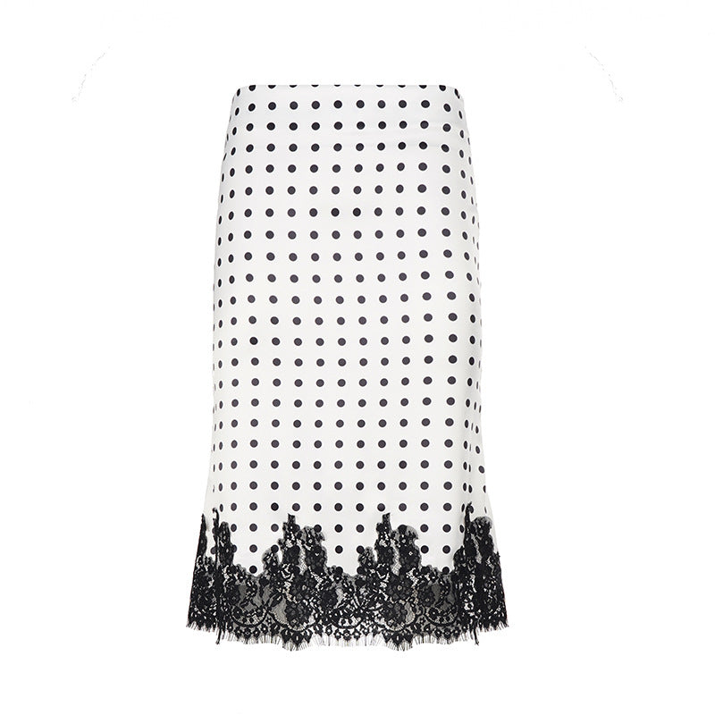 Damen Bleistiftrock mit elegantem Punktenmuster und zartem Spitzenabschluss R&B