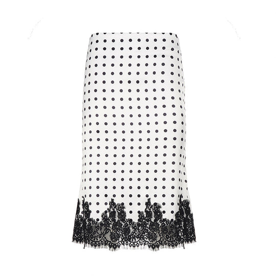 Damen Bleistiftrock mit elegantem Punktenmuster und zartem Spitzenabschluss R&B