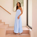 Damen Maxikleid mit schmalen Trägern und asymmetrischem Rock R&B