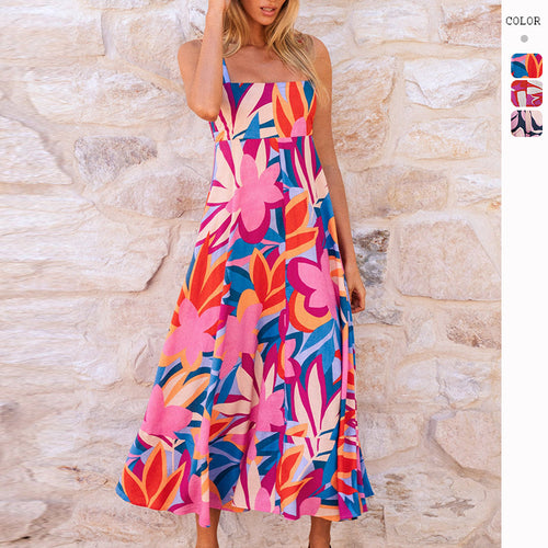 Damen Maxikleid mit lebhaftem floralem Design und schwingendem Rock R&B