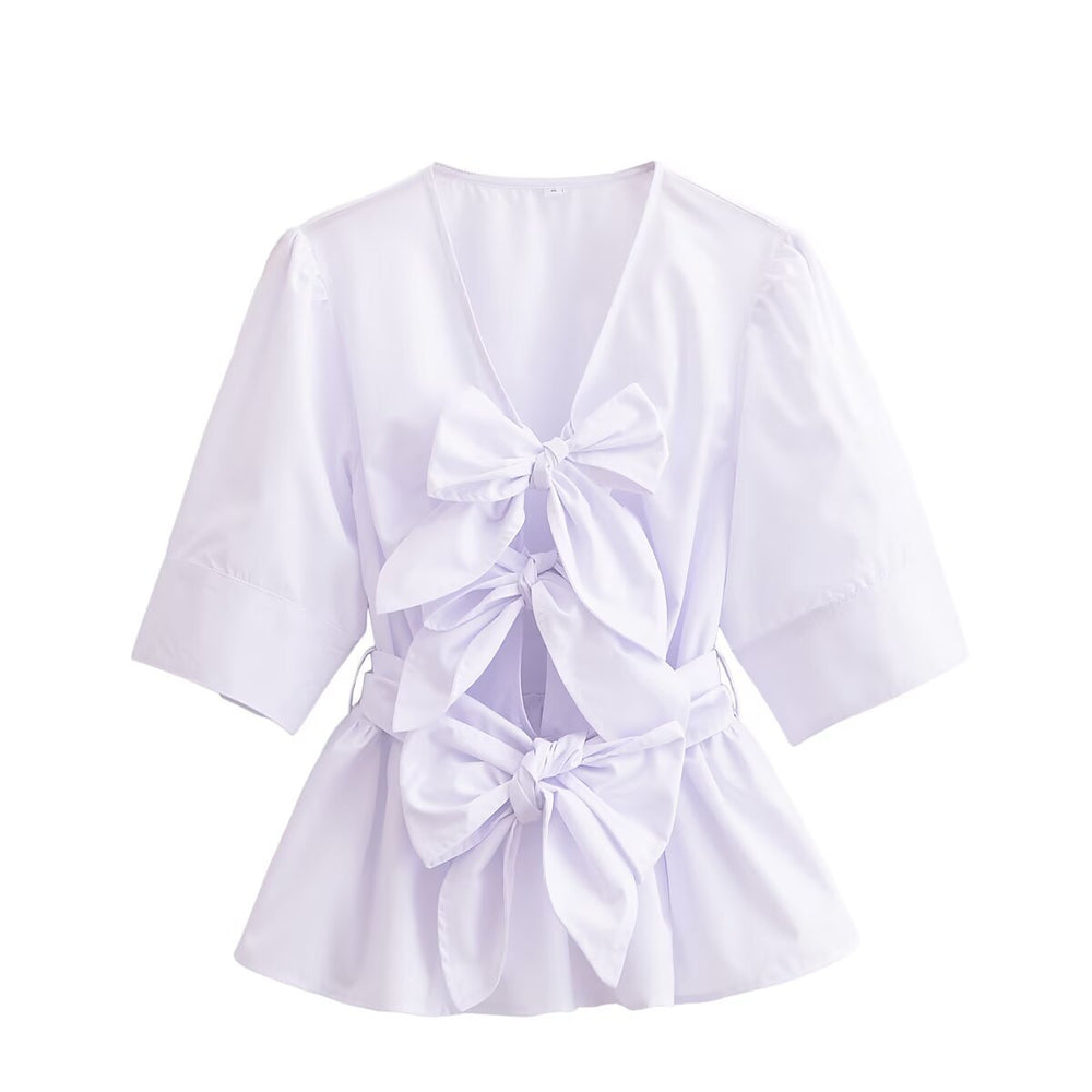 Damen elegante Bluse mit Schleifendetails R&B