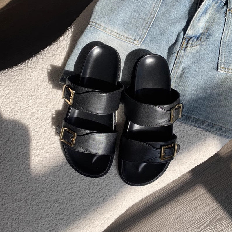 Damen Designer Zehentrenner-Sandalen mit dekorativem Riemendesign und komfortablem Fußbett R&B