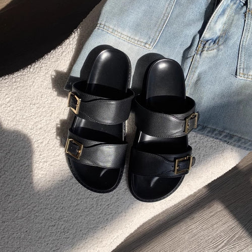 Damen Designer Zehentrenner-Sandalen mit dekorativem Riemendesign und komfortablem Fußbett R&B