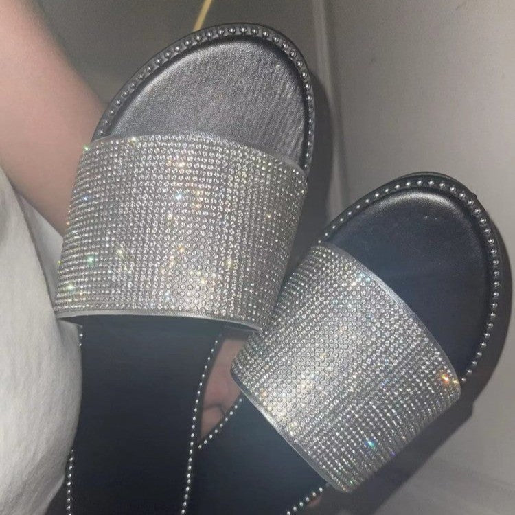 Damen Glamouröse Strass-Slides mit weichem Fußbett und rutschfester Sohle R&B