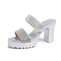 Damen Plateau-High Heel Sandalen mit Glamourösen Strassdetails und Rutschfester Sohle