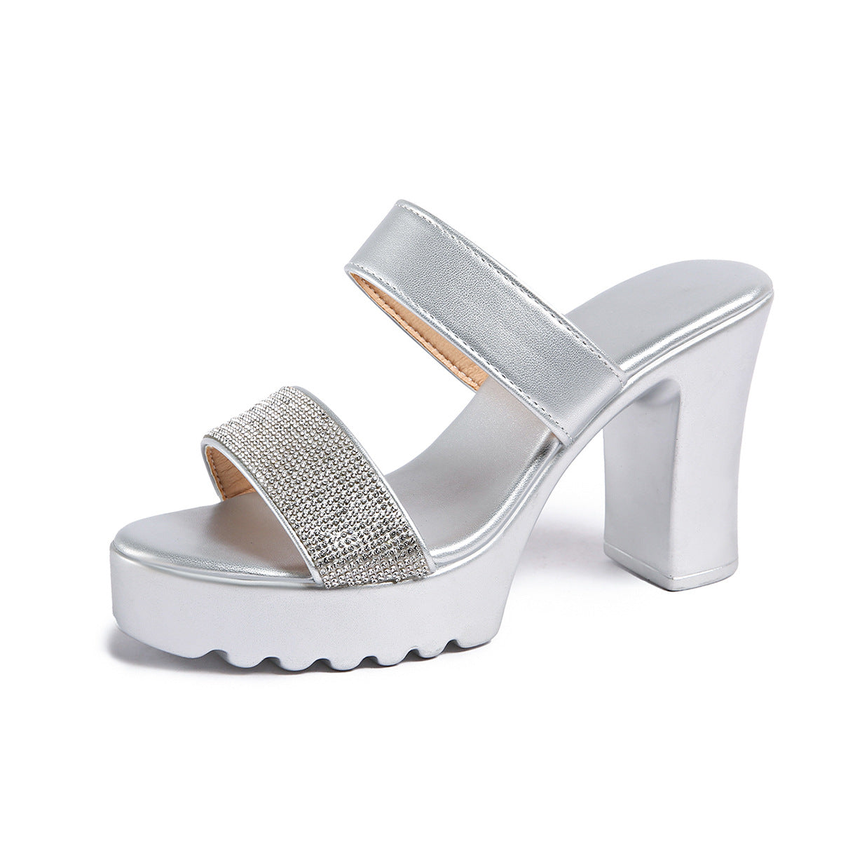 Damen Plateau-High Heel Sandalen mit Glamourösen Strassdetails und Rutschfester Sohle