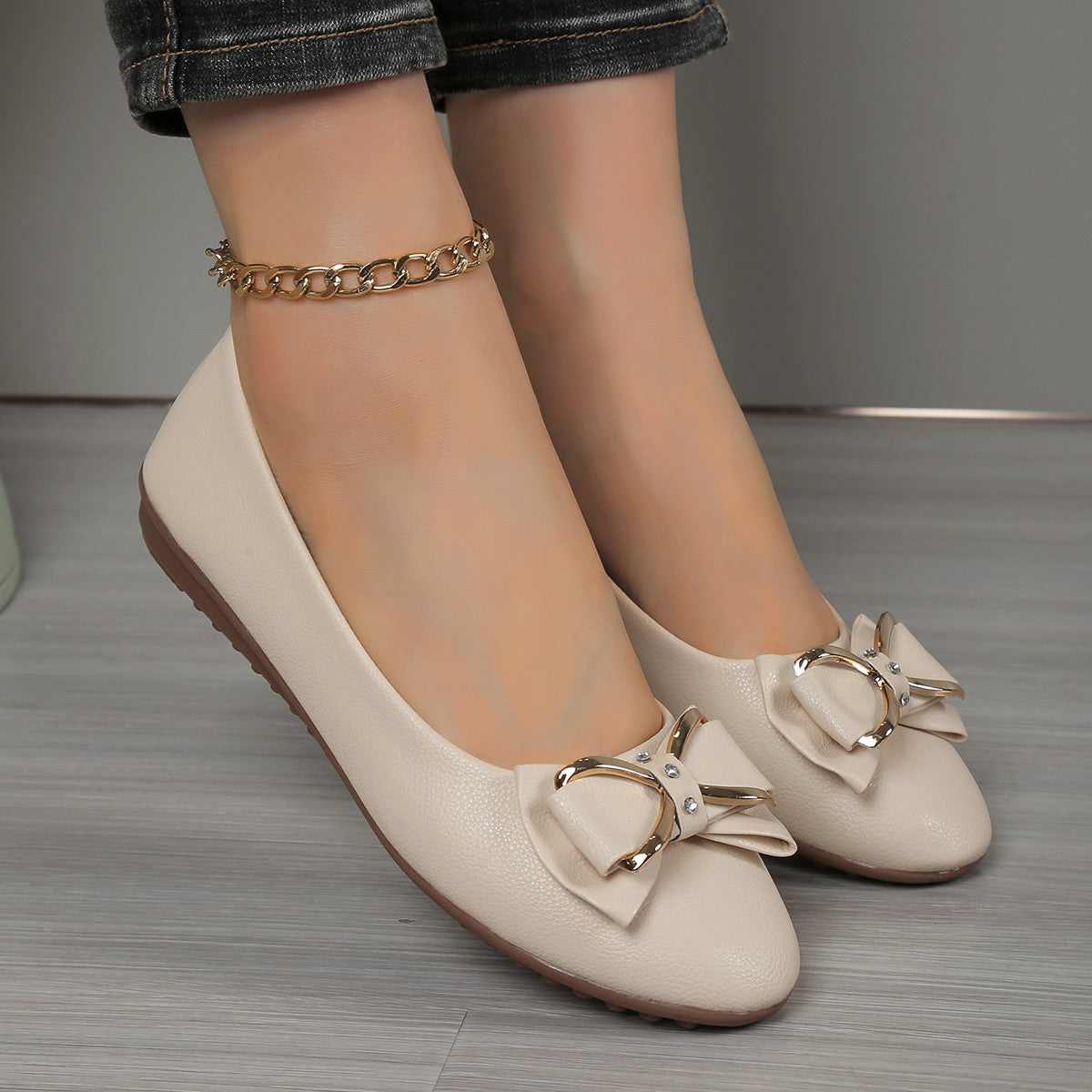 Damen Ballerinas mit funkelnder Schleifenapplikation und rutschfester Sohle R&B