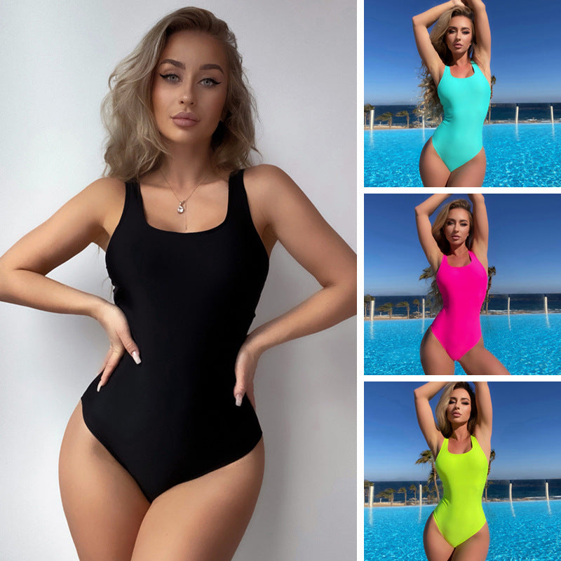 Damen Einteiler Badeanzug mit sportlichem Schnitt und hohem Beinausschnitt R&B