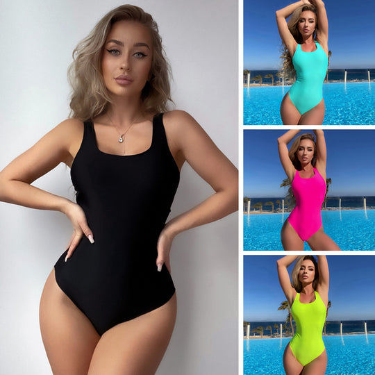Damen Einteiler Badeanzug mit sportlichem Schnitt und hohem Beinausschnitt R&B