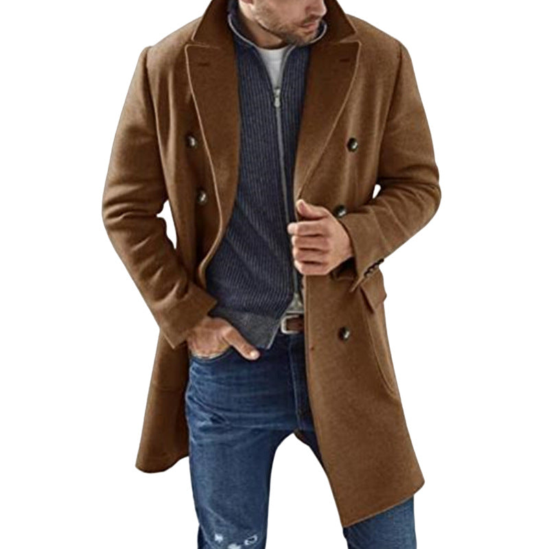 Herren eleganter Doppeltailleur-Mantel mit stylischen Knopfdetails R&B